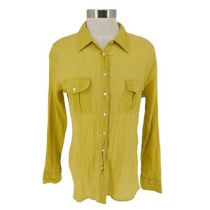 Talbots Shirt Yellow Gauze Long Sleeve Button Up Collared Top 14
